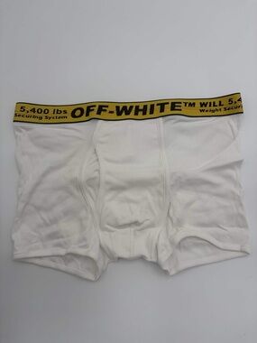 Off-White White Cotton Boxer Briefs with Yellow Logo Waistband
